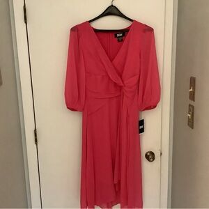 DKNY Pink Sundress with V-Neck and Bishop Sleeves